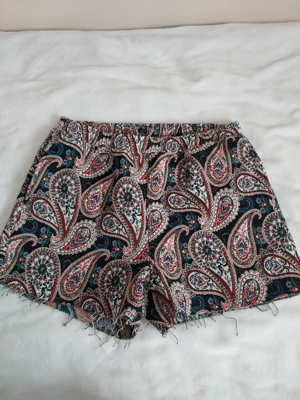 Pleasures Casket Woven Black Paisley Print Tapestry Pull On Cutoff Shorts XL